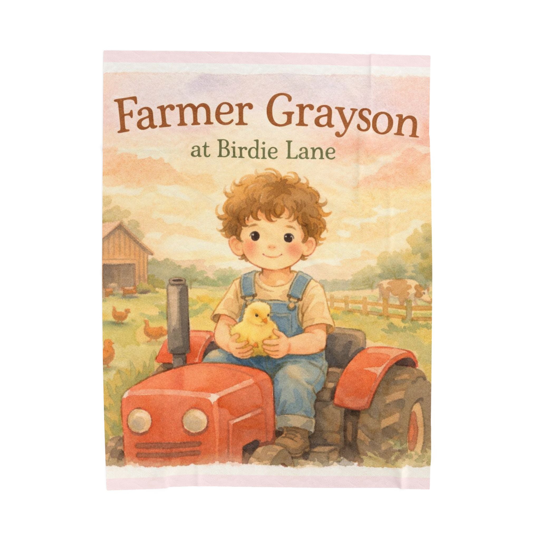 Farmer Gray at Birdie Lane Velveteen Plush Blanket — Cute Farmboy Tractor Nursery Throw