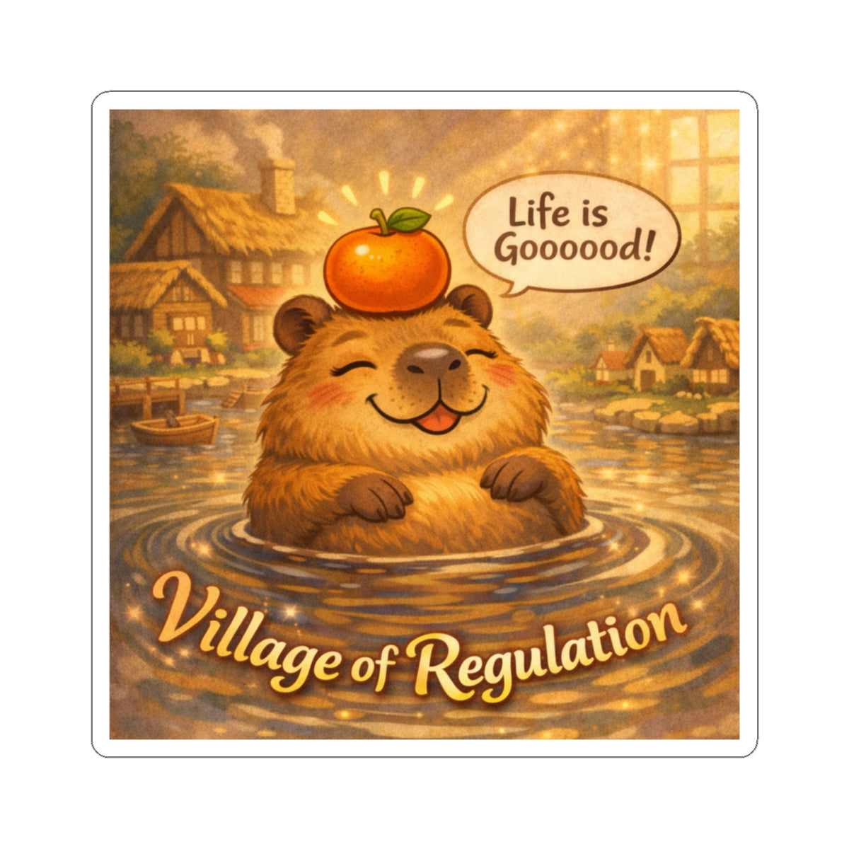 Sticker — Village of Regulation: "Life is Gooood!" Happy Capybara Cute Waterproof Kiss-Cut Sticker