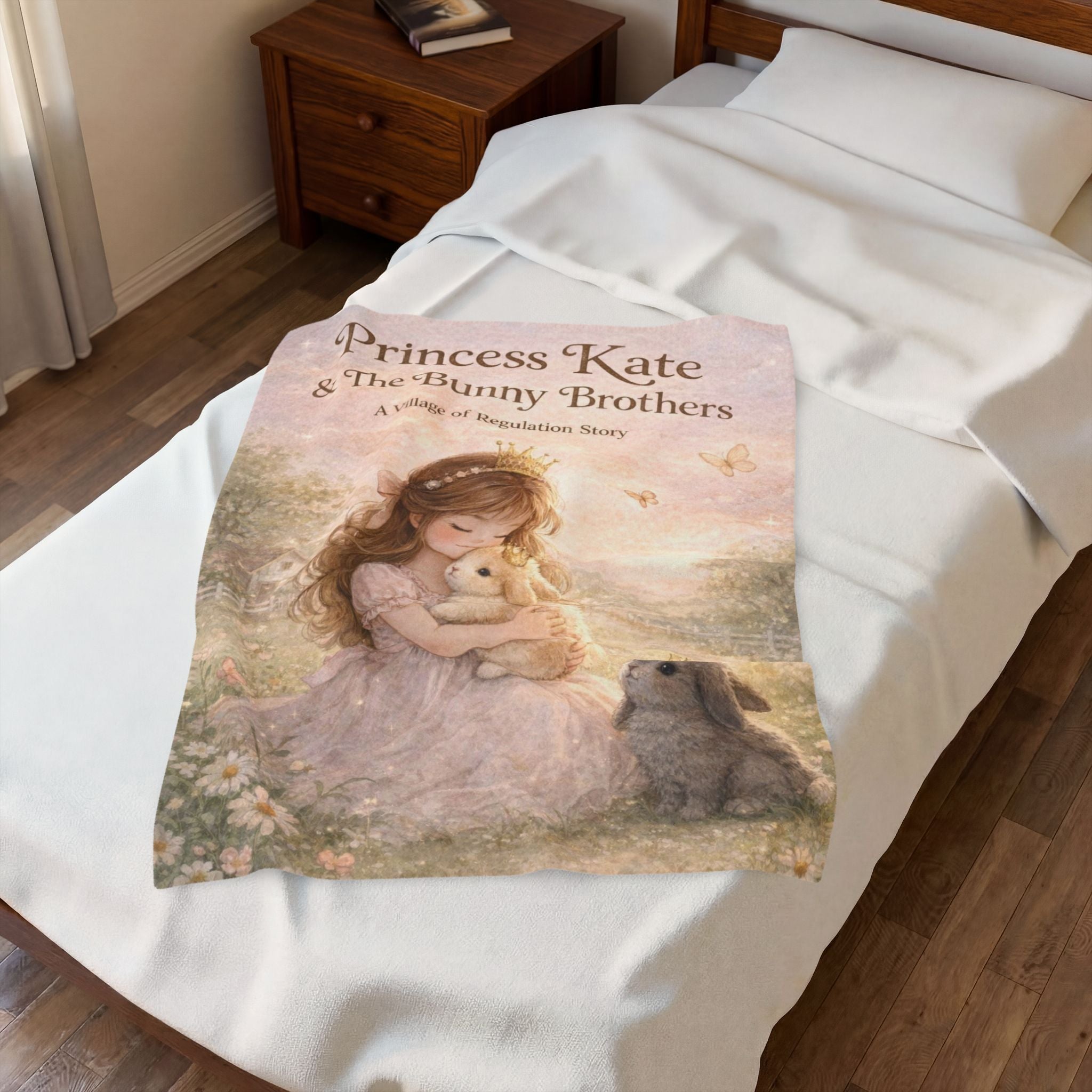 Princess Kate Velveteen Plush Blanket – Cute Bunny Storybook Throw for Girls