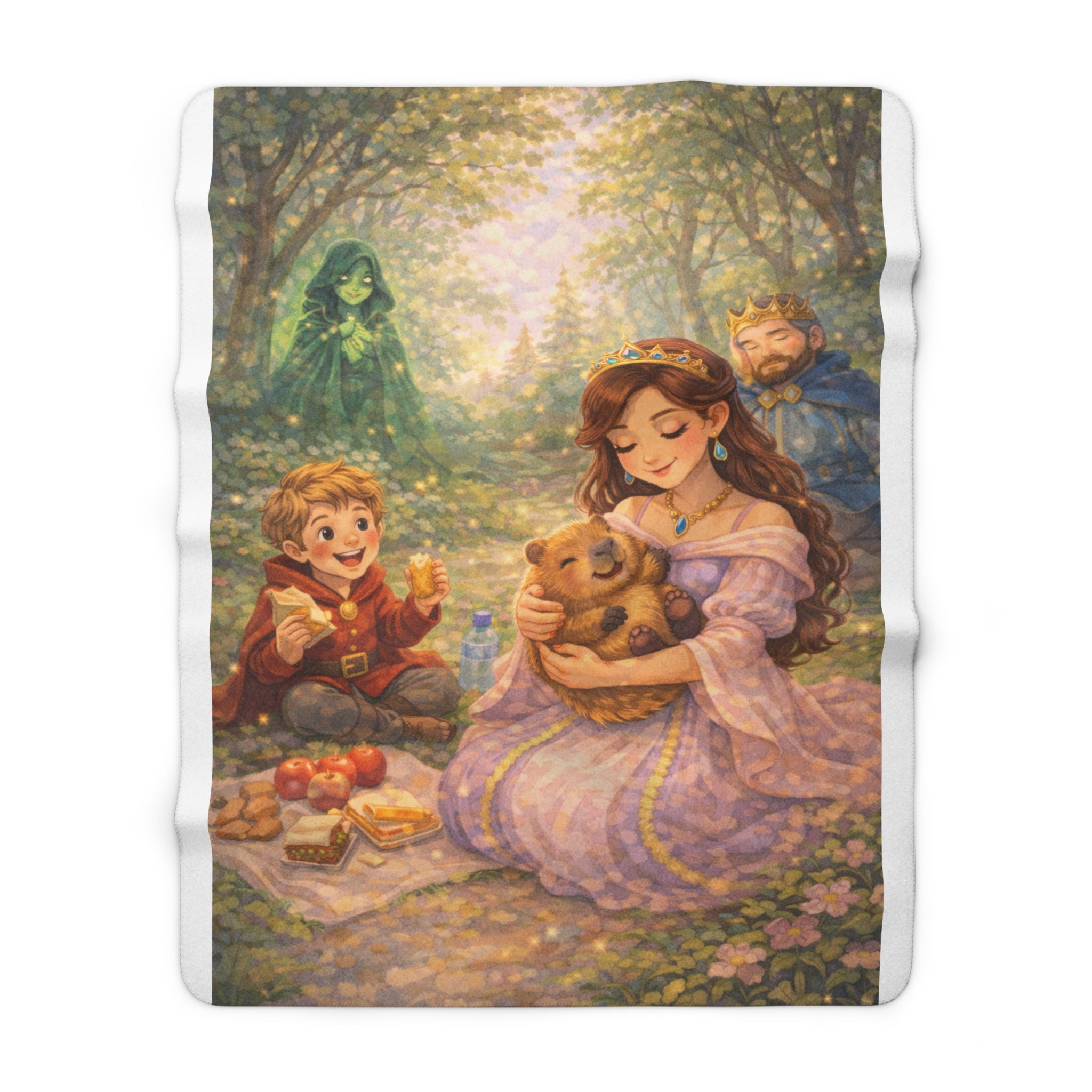 Princess Kate and the Missing Capybara Sherpa Blanket — Cozy Medieval Picnic Scene Throw
