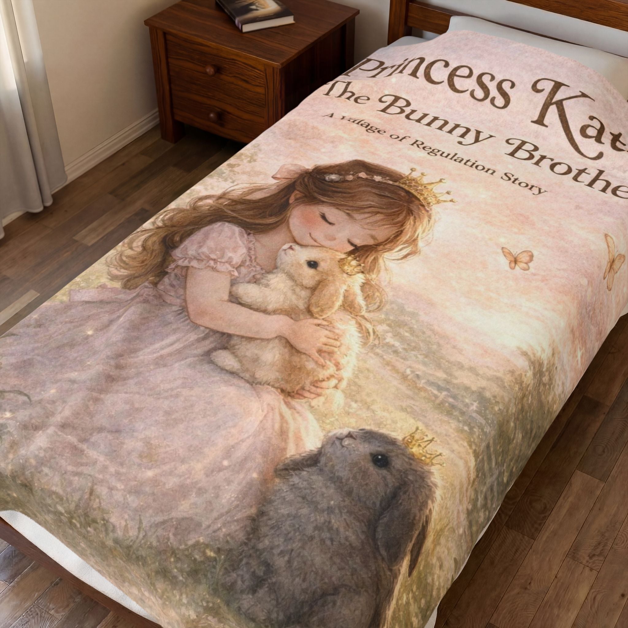 Princess Kate Velveteen Plush Blanket – Cute Bunny Storybook Throw for Girls