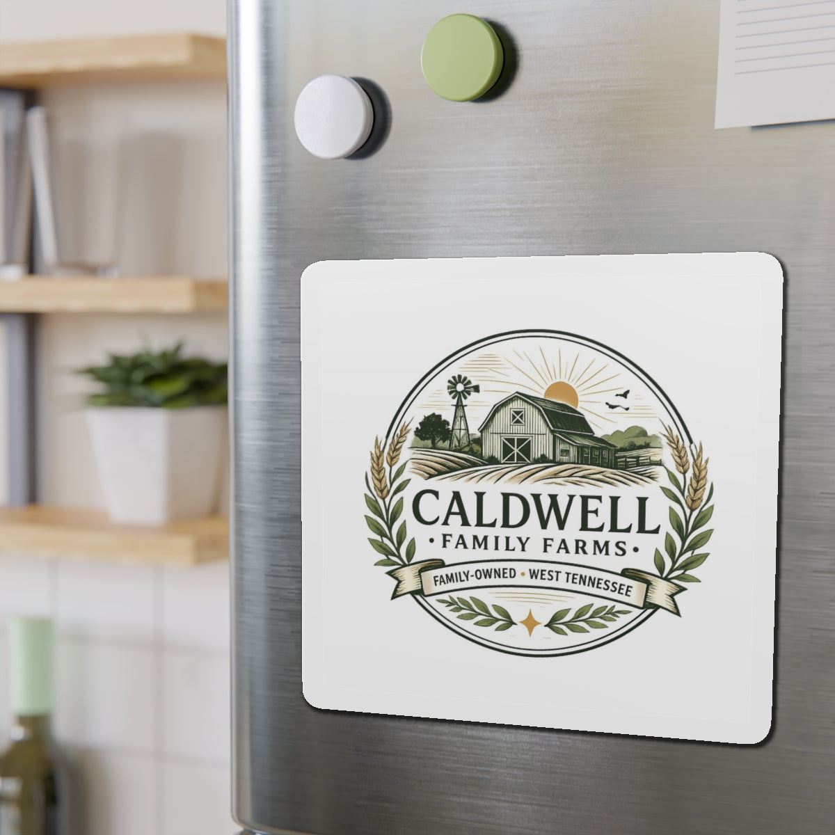 Caldwell Family Farms Die-Cut Magnet — Rustic Farmhouse Logo Magnet